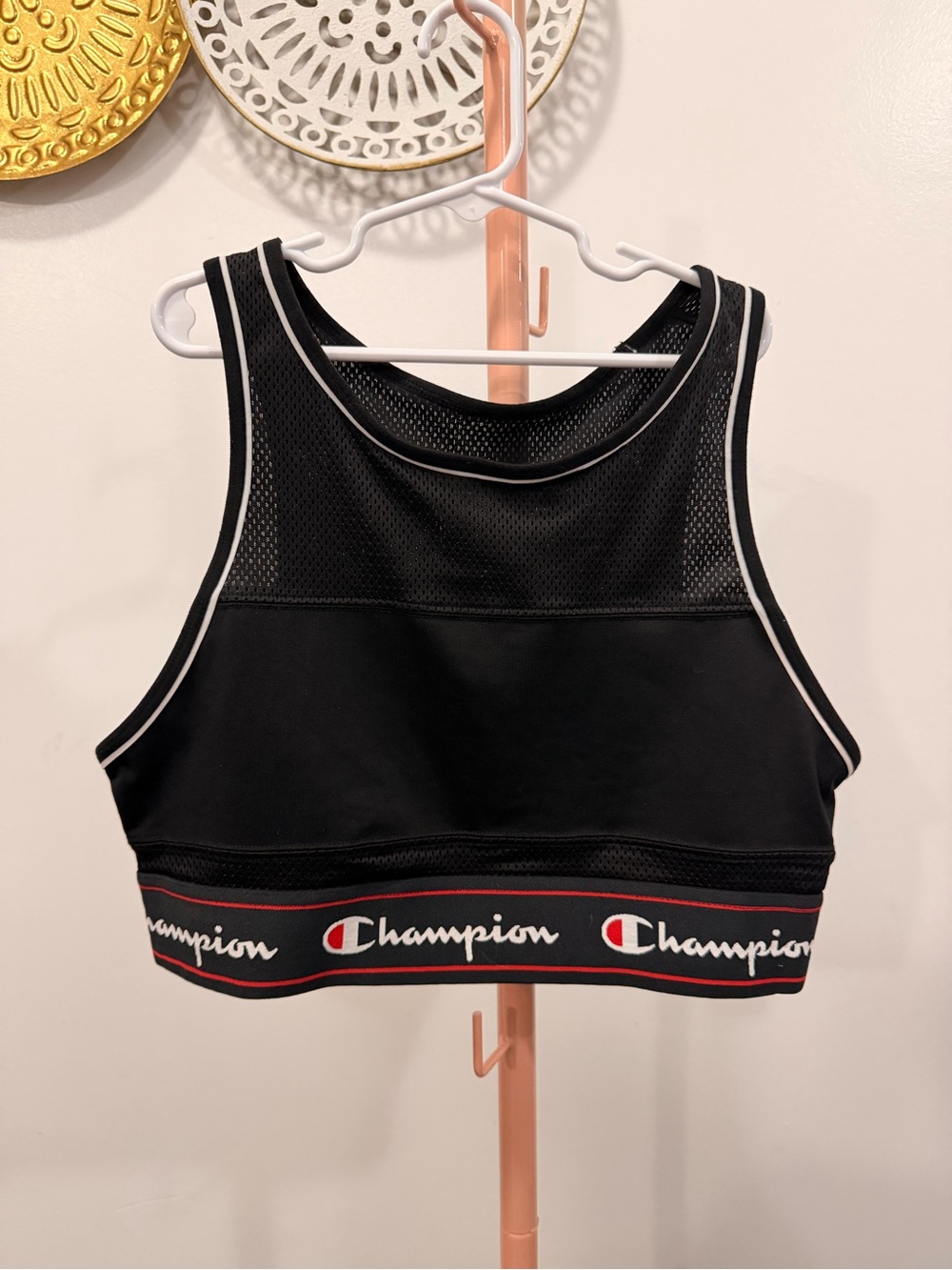 Champion Black Sports Bra with Red Accent